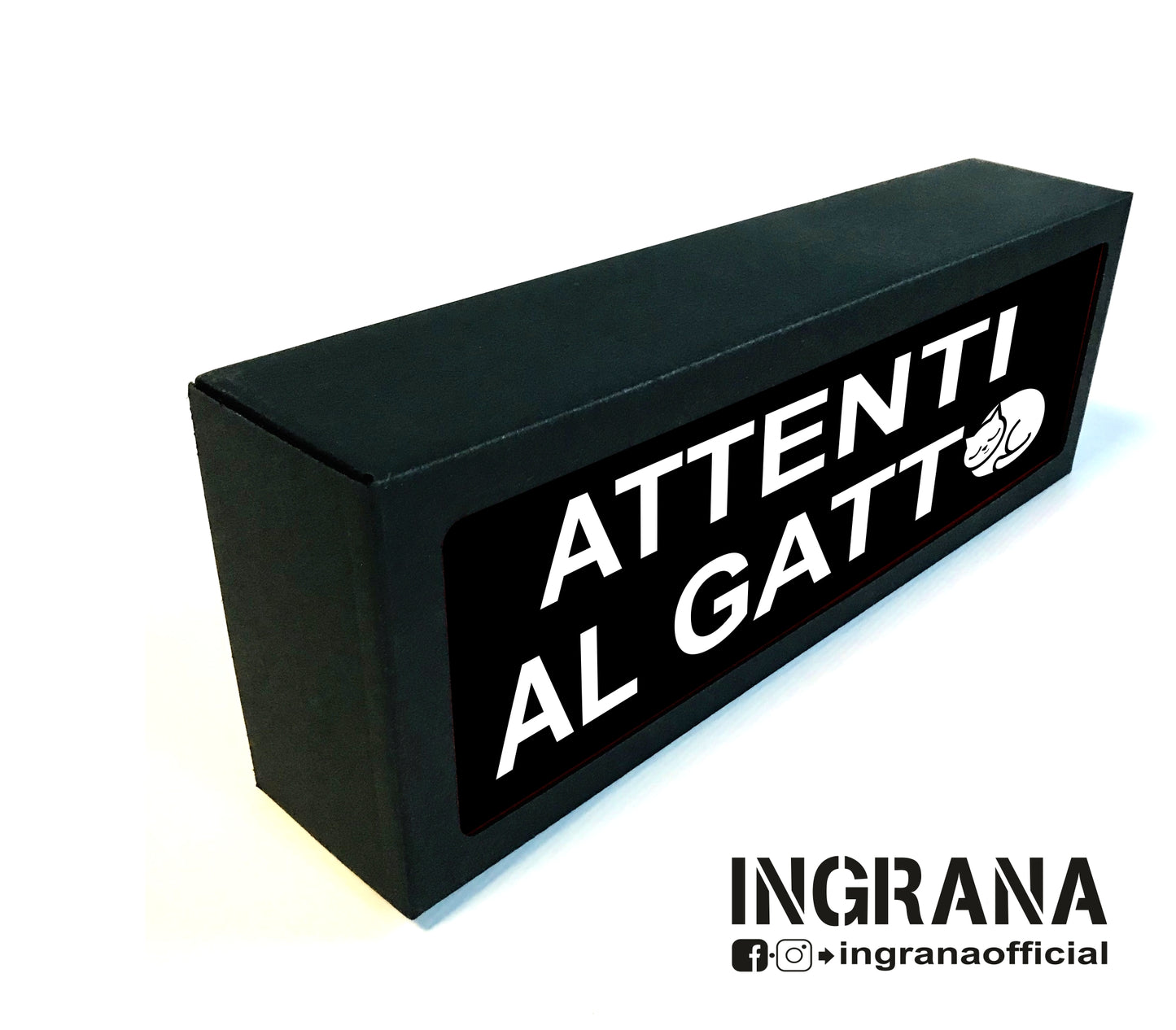 Insegna luminosa "ATTENTI AL GATTO"