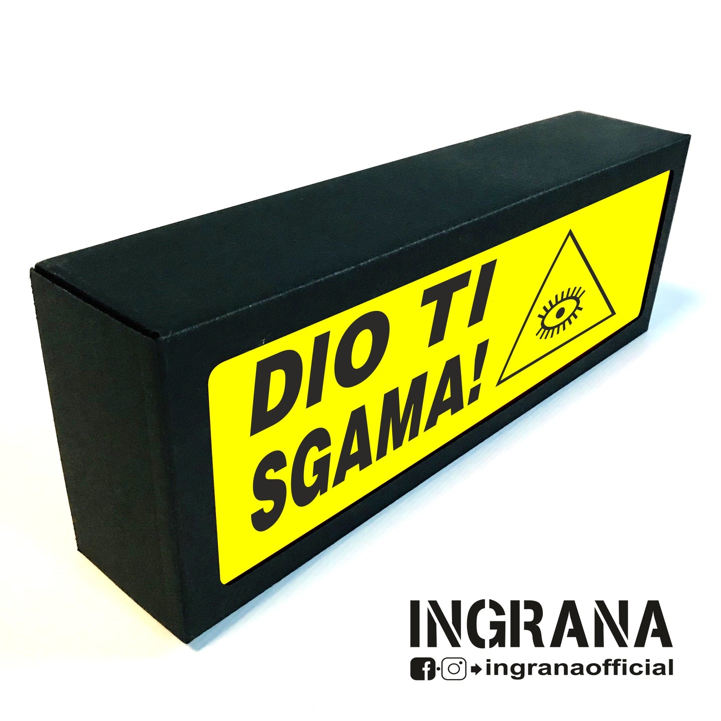 Insegna luminosa "DIO TI SGAMA"