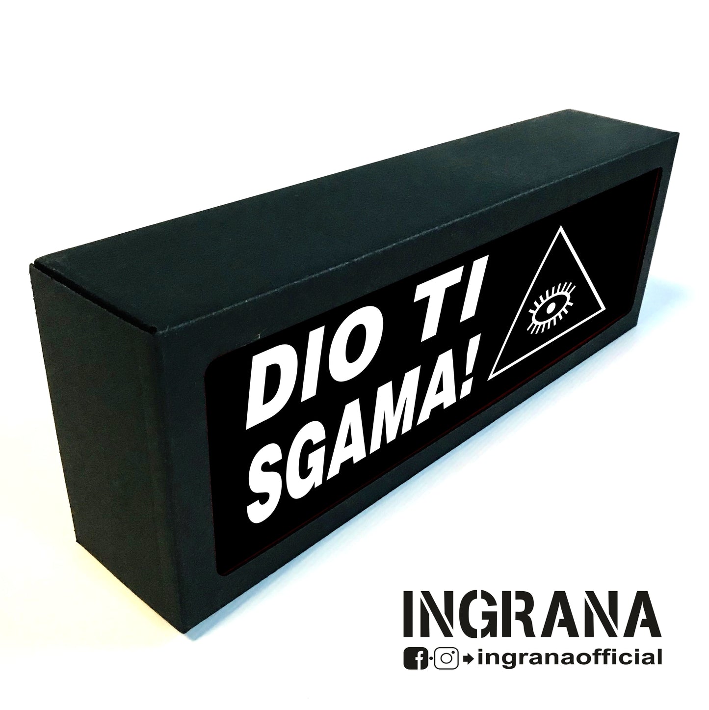 Insegna luminosa "DIO TI SGAMA"
