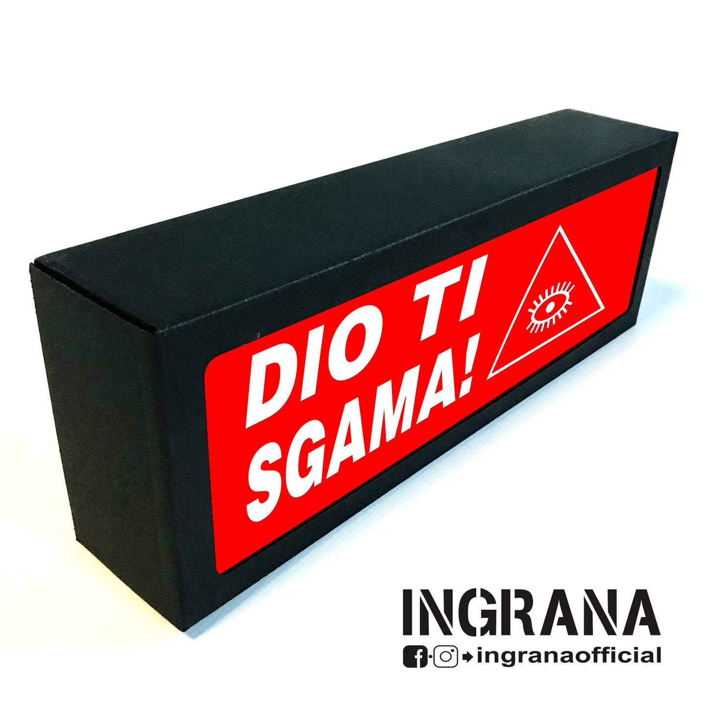 Insegna luminosa "DIO TI SGAMA"