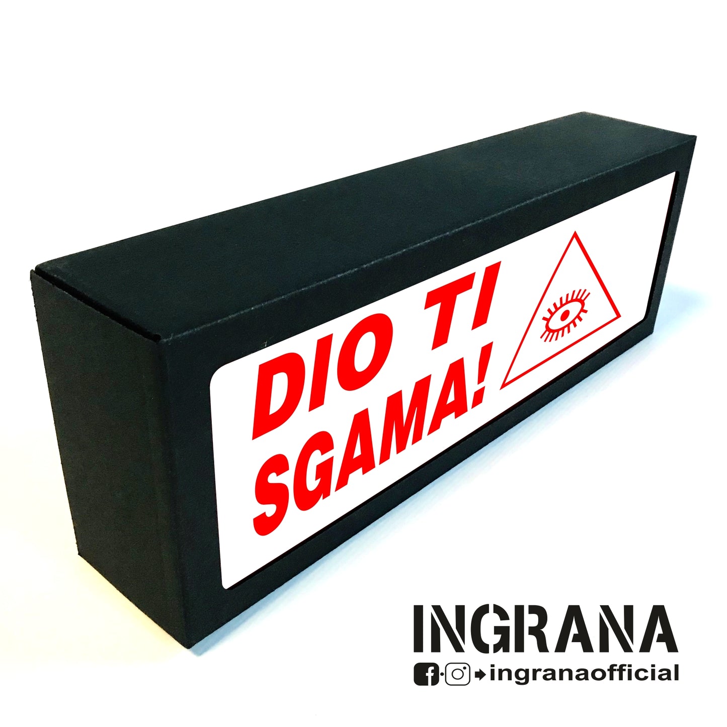 Insegna luminosa "DIO TI SGAMA"