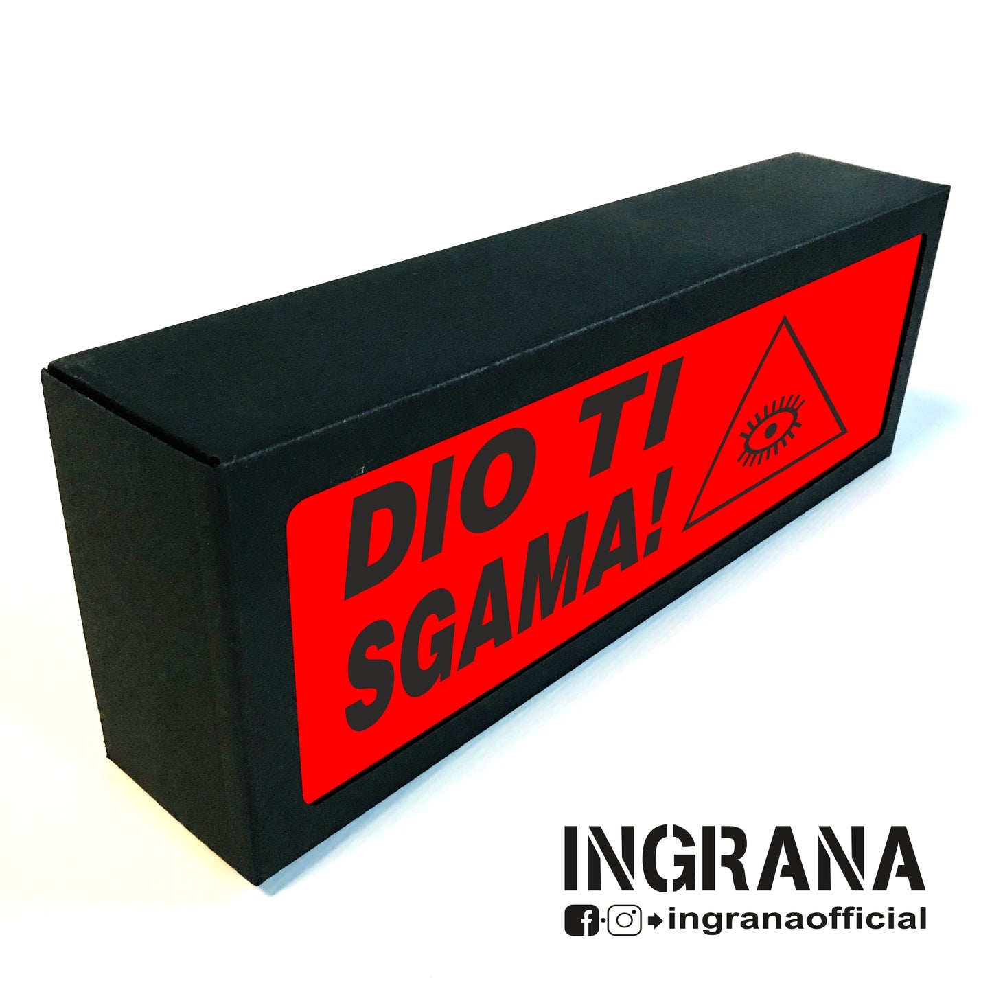 Insegna luminosa "DIO TI SGAMA"