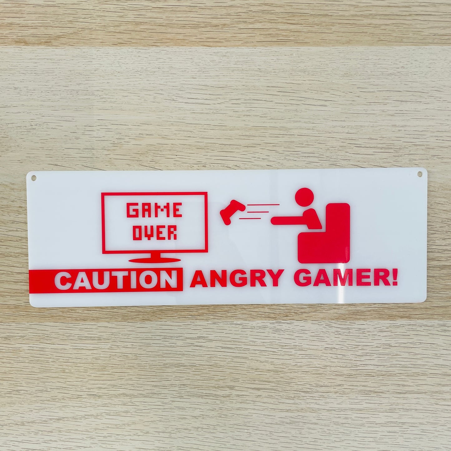 Targa in plexiglass "Caution angry gamer", vari colori