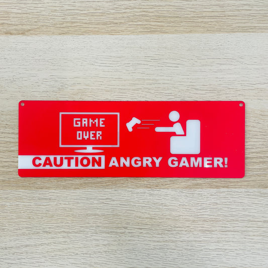 Targa in plexiglass "Caution angry gamer", vari colori